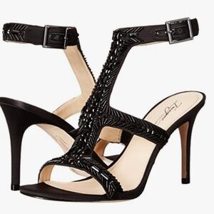 Vince Camuto Imagine Collection Black Sequins Strap Heels Sz 9.5